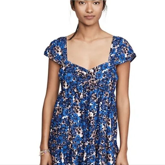 Free People Linen Blend Pattern Play Mini Floral Dress Cool Combo, Boho | M - Picture 8 of 12